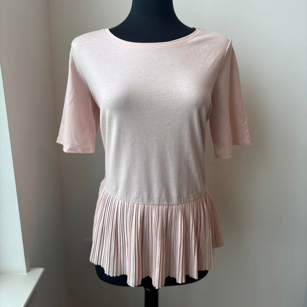 Land's End Light Pink Short Sleeved Casual Ruffle Pleated Blouse Sz Large